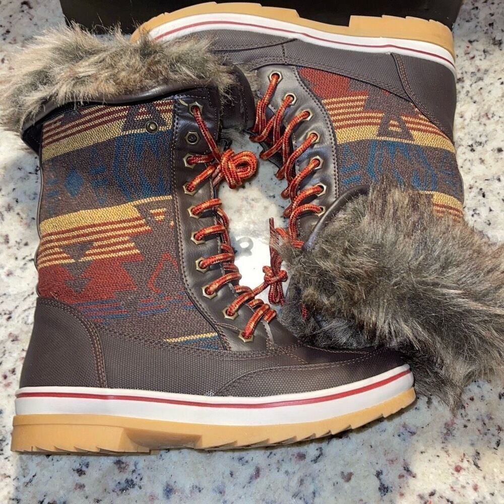 Celebrity Pink Elena Brown Faux Fur Winter Tribal‎ Boots 8M NWB